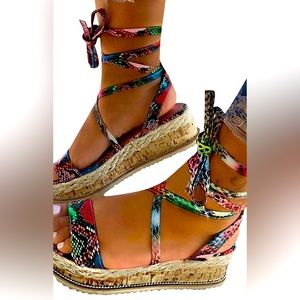 Platform Sandals. Beautiful multi color Alligator espadrilles.